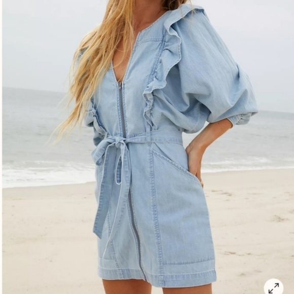 Free People Imogene Frilll Chambray denim mini dress - Picture 4 of 16